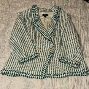 G by Giuliana Green & White Striped Bouclé Jacket